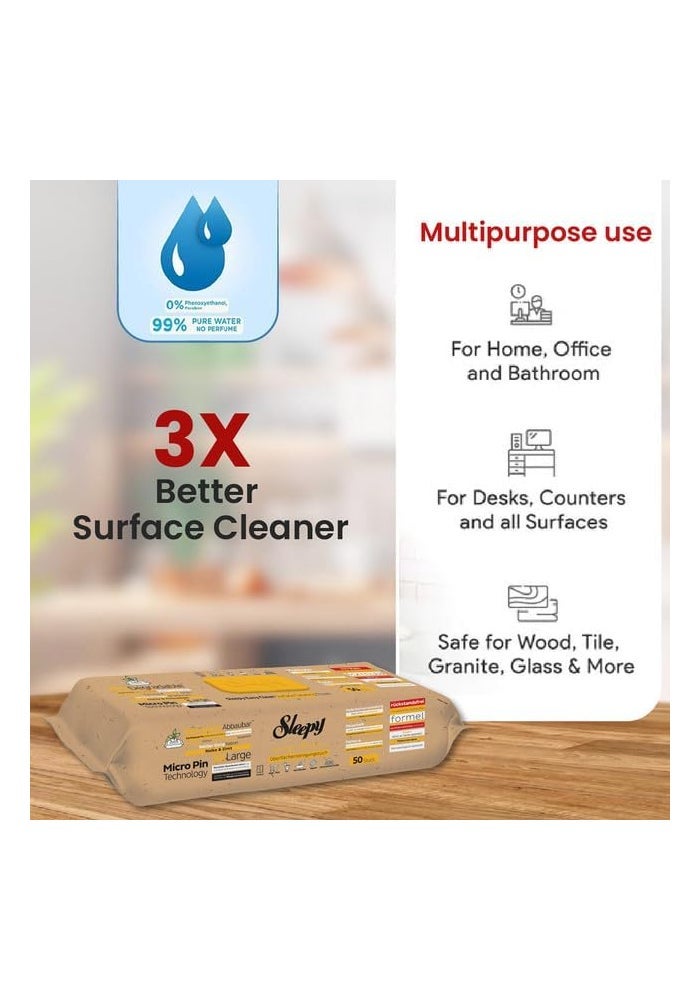 Sleepy Easy Clean Biodegradable Surface Cleaning Wipes | Clove & Cinnamon Additive | 50 Sheets | 50 Pack - Image 5